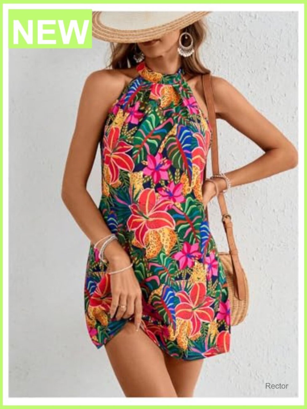 Sleeveless Floral Sundress Halter Neck A-Line Short Dress - Picture 5 of 5